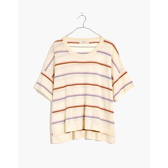 Madewell Heather Oatmeal Stripe Responsible Weightless Cashmere Sweater Tee MED - Picture 14 of 15